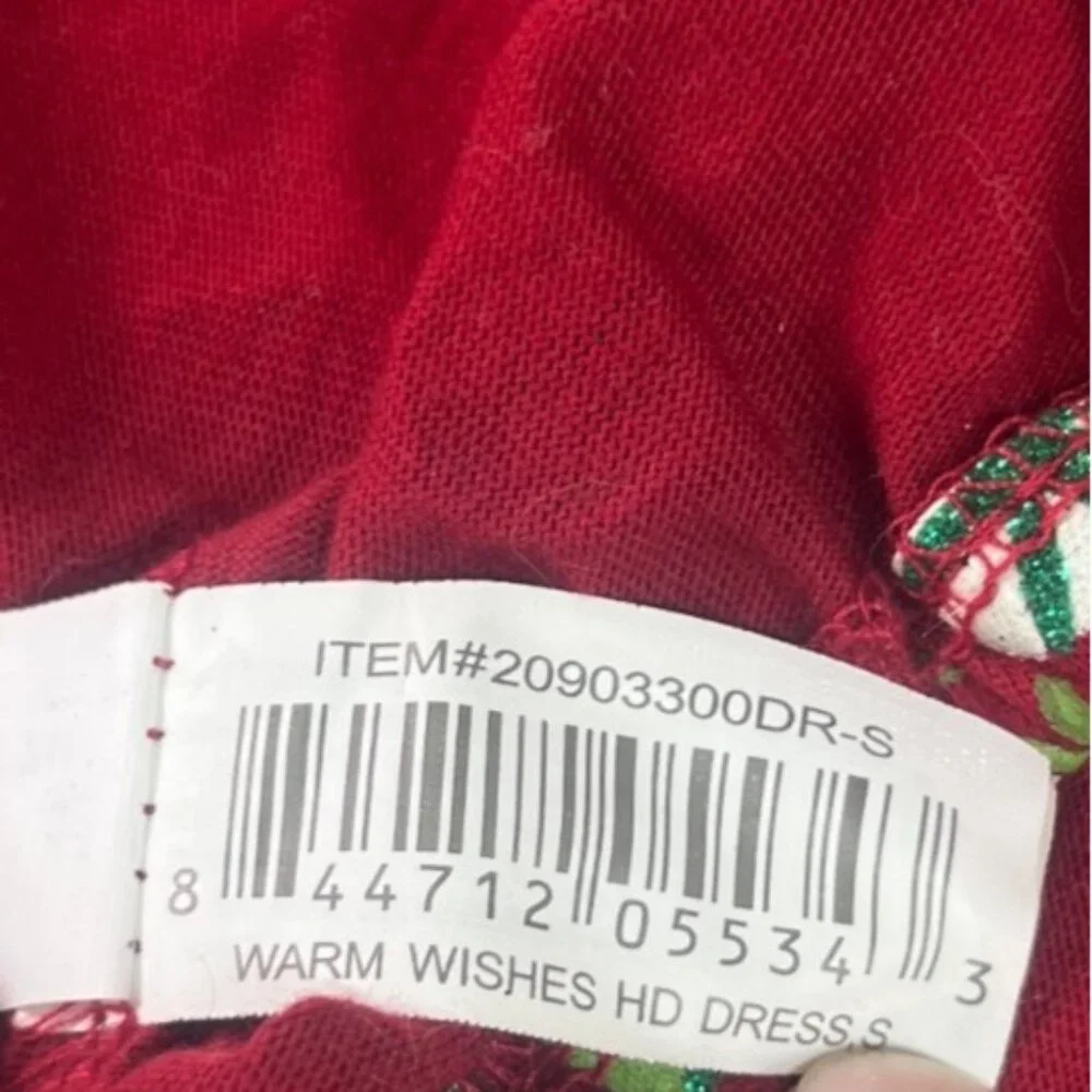 Christmas Dog Dress Red Green Glitter Size Small Snowflake Print Faux Fur Hem‎